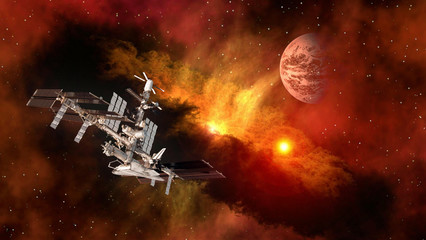 Wall Mural - space shuttle ship satellite spaceship spacecraft planet mars international station. elements of thi