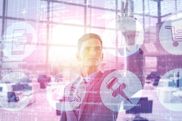 Poster - Composite image of young sophisticated businessman gesturing 3d