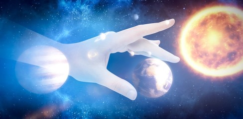 Wall Mural - composite image of cropped hand of man gesturing 3d