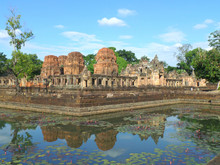Reflections Of Prasat Hin Muang Tam Shrine Complex On The Lotus Pond, Buriram Province, Thailand 