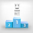 Winners sport podium light blue color and realistic grey crown. Realistic vector pedestal
