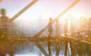 Poster - Composite image of high angle view of illuminated cityscape