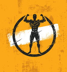 Wall Mural - Strong Man Athlete Fitness Workout Rough Illustration. Creative Vector Grunge Poster Concept