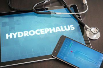 Poster - Hydrocephalus (neurological disorder) diagnosis medical concept on tablet screen with stethoscope