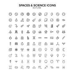 Wall Mural - spaces and science outline icons set
