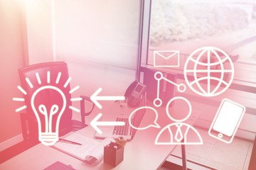 Poster - Composite image of various icons pointing towards light bulb 3d