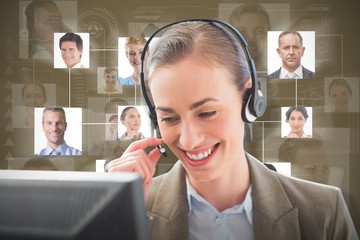 Poster - Composite image of smiling businesswoman with headset 