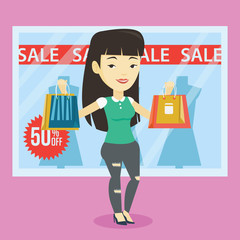 Canvas Print - Woman shopping on sale vector illustration.