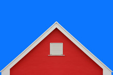 Red House Wall Gable Roof And Clear Blue Sky