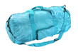 Azure road sports bag. Studio photography handbag isolated on white background. Close up.
