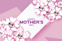 Purple Happy Mothers Day. Brilliant Stones. White Paper Cut Flower. Rhombus Frame.