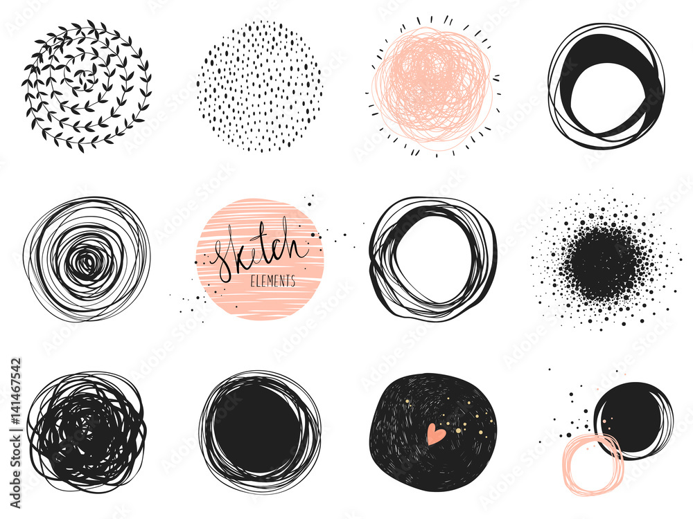 Abstract circle clip art elements. Use for posters, prints, greeting and business cards, banners, icons, labels, badges and other graphic designs. - obrazy, fototapety, plakaty 