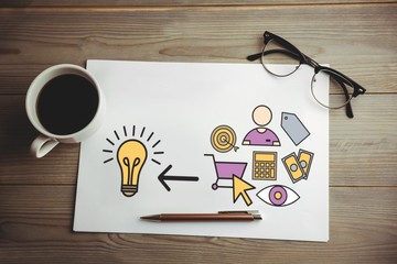 Poster - Composite image of various icons pointing towards light bulb