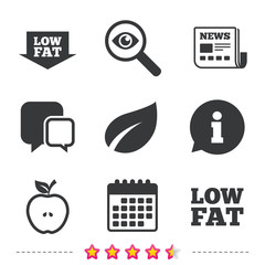 Poster - low fat icons. diets and vegetarian food signs.