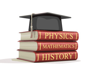 Poster - Graduation cap and Stack of textbooks. Image with clipping path