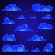 Night clouds with stars - Collection of stylized cloud silhouettes, set