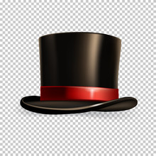 Vector Realistic Cylinder Hat Isolated On Transparent Background.
