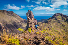 Hiker On A Trail In The Canary Islands, Spain