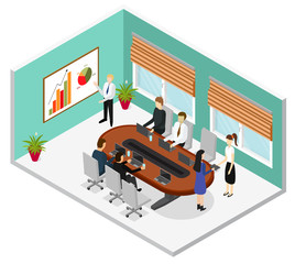 Sticker - Interior Office Conference Room Isometric View. Vector