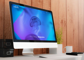 Fototapete - modern workspace with computer website design