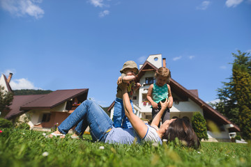 Sticker - Mother and Children on Lawn