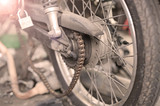 Fototapeta  - Part of a motorcycle chain in repair of the damage, Garage shop