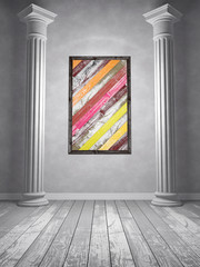 Wall Mural - Abstract gray interior with bright colored wooden decor. 3D Render