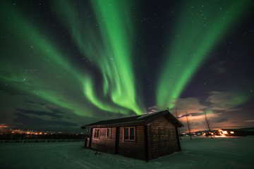 northern lights in a cold night in iceland, snow - march 2017