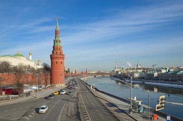 Moscow, Russia - February 16, 2017: Winter view of the Moscow Kremlin, Kremlin and Sophia embankments