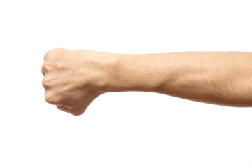 male clenched fist isolated on white