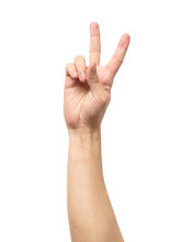 Man Hand Showing Victory Sign Isolated