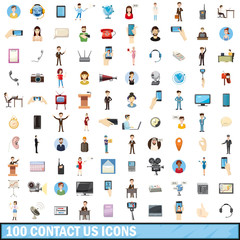 Poster - 100 contact us icons set, cartoon style