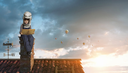 Wall Mural - Dreaming of becoming a spaceman . Mixed media