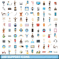 Poster - 100 support icons set, cartoon style