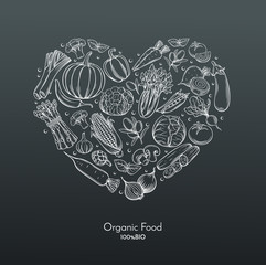 Sticker - heart composition with hand drawn vegetables