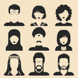 Vector set of different nationality man and woman icons in flat style. People faces or heads images.