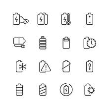 Electric Watt Rechargeable Battery Thin Line Vector Icons