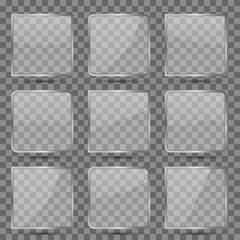 Poster - glossy glass square vector buttons with reflection for mobile app
