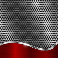 Wall Mural - Metal perforated background with red wave element