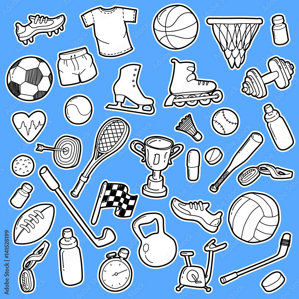 Hand drawn sport doodle set Stock Vector | Adobe Stock
