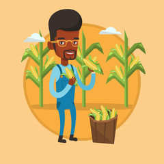 Wall Mural - Farmer collecting corn vector illustration.