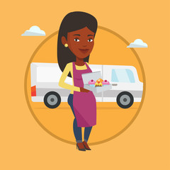 Wall Mural - Baker delivering cakes vector illustration