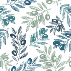 Olive branch background. Seamless pattern. Vector illustration