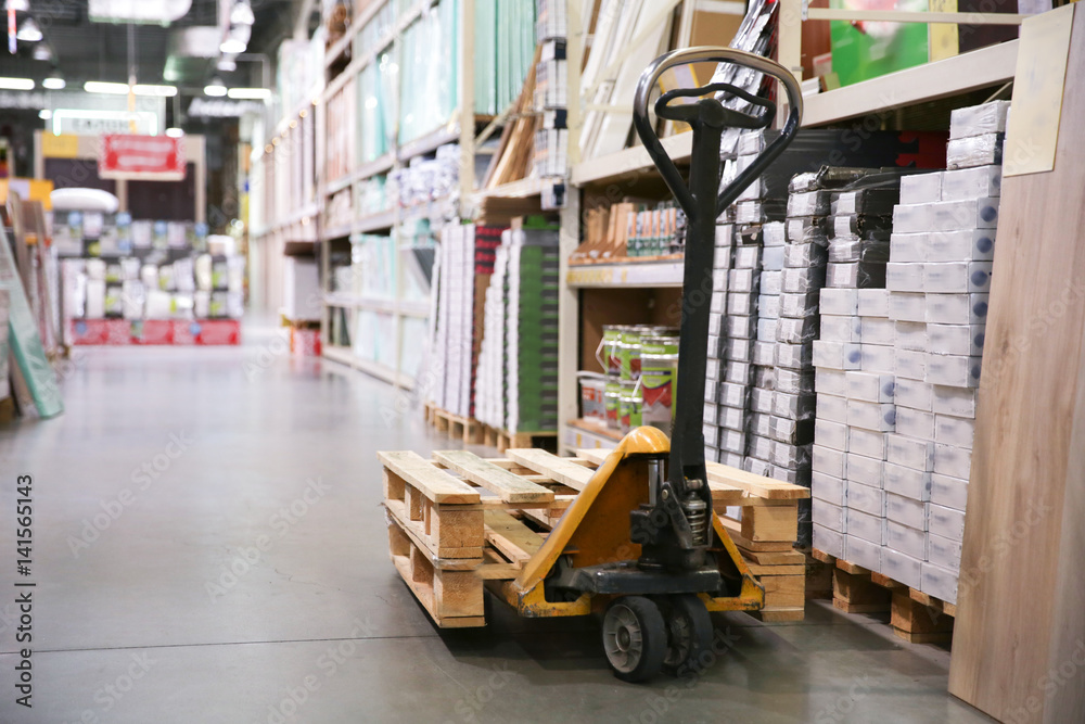 Manual pallet jack in supermarket