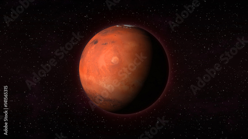 Obraz na płótnie Planeta Mars w kosmosie z gwiazdami w tle. Wygenerowane komputerowo ilustracji. Tekstura Marsa jest domeną publiczną dostarczaną przez NASA.