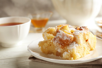 Wall Mural - Delicious bread pudding with sugar powder on plate