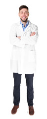 Sticker - Young handsome pharmacist with crossed arms on white background