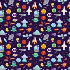 Wall Mural - Astronomy icons stickers vector set seamless pattern