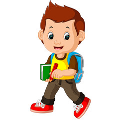 Sticker - Cute boy go to school