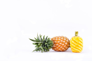  peeled  pineapple and fresh ripe pineapple have sweet taste  on white background healthy pineapple fruit food isolated
